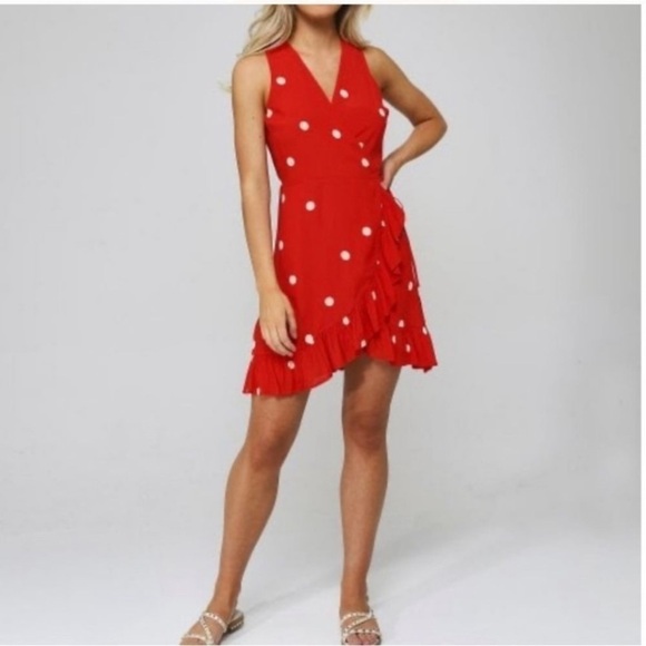 Rails Madison polka dot patterned chiffon wrap dress red 950 - Picture 3 of 14